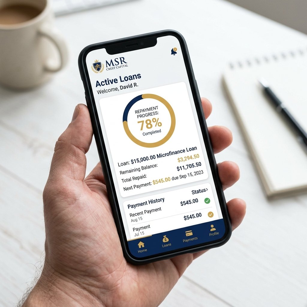MSR Crest Capital Mobile App Dashboard Mockup